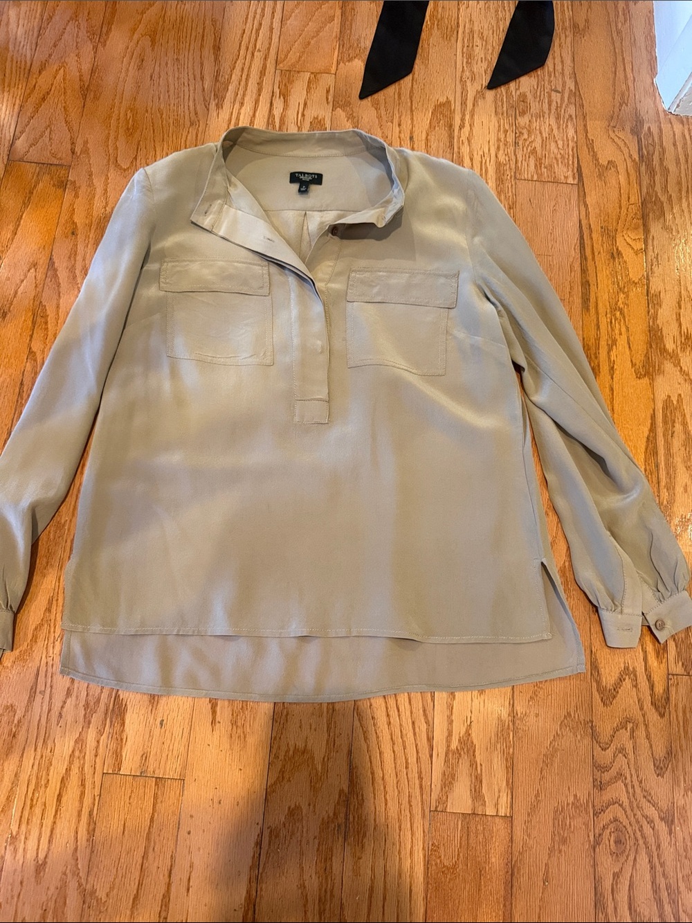 Light Taupe Silk-Like Long Sleeve Blouse